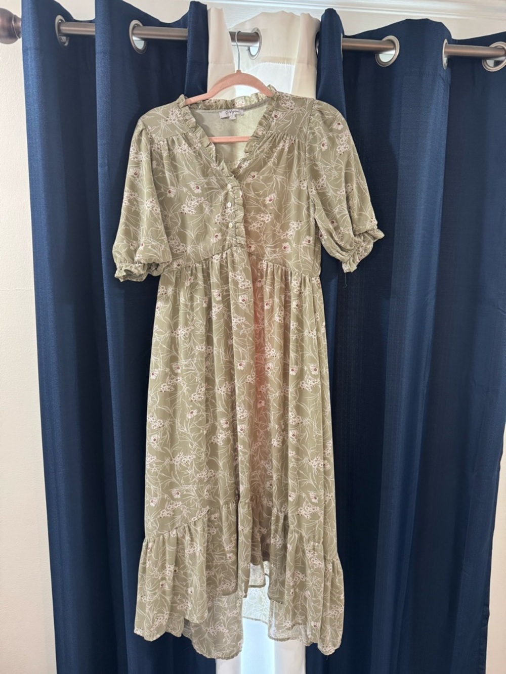 Polagram Olive Green Floral Maxi Dress